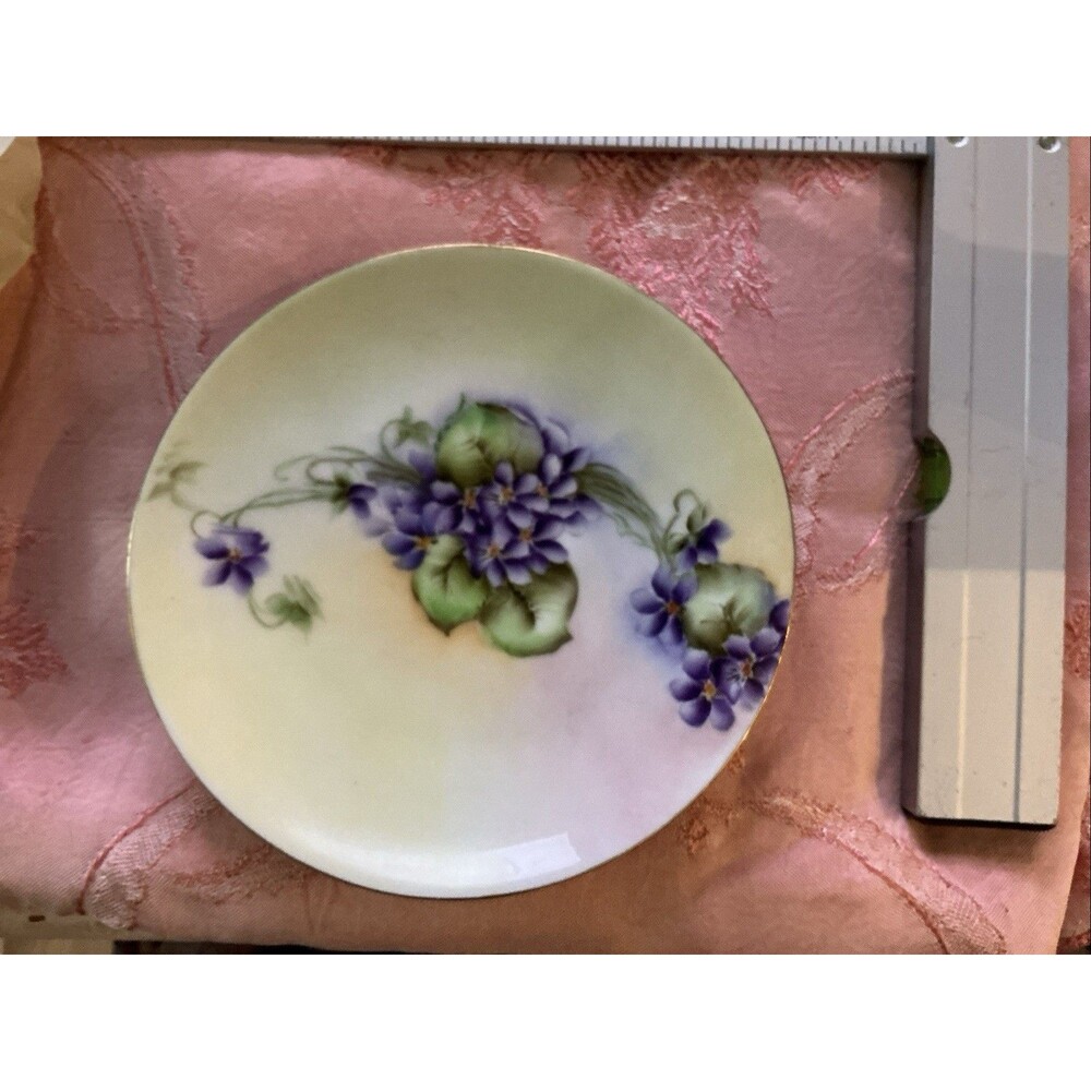 6” Vintage Porcelain Plate Sevres Bavaria Purple Flowers Hand Painted Decor